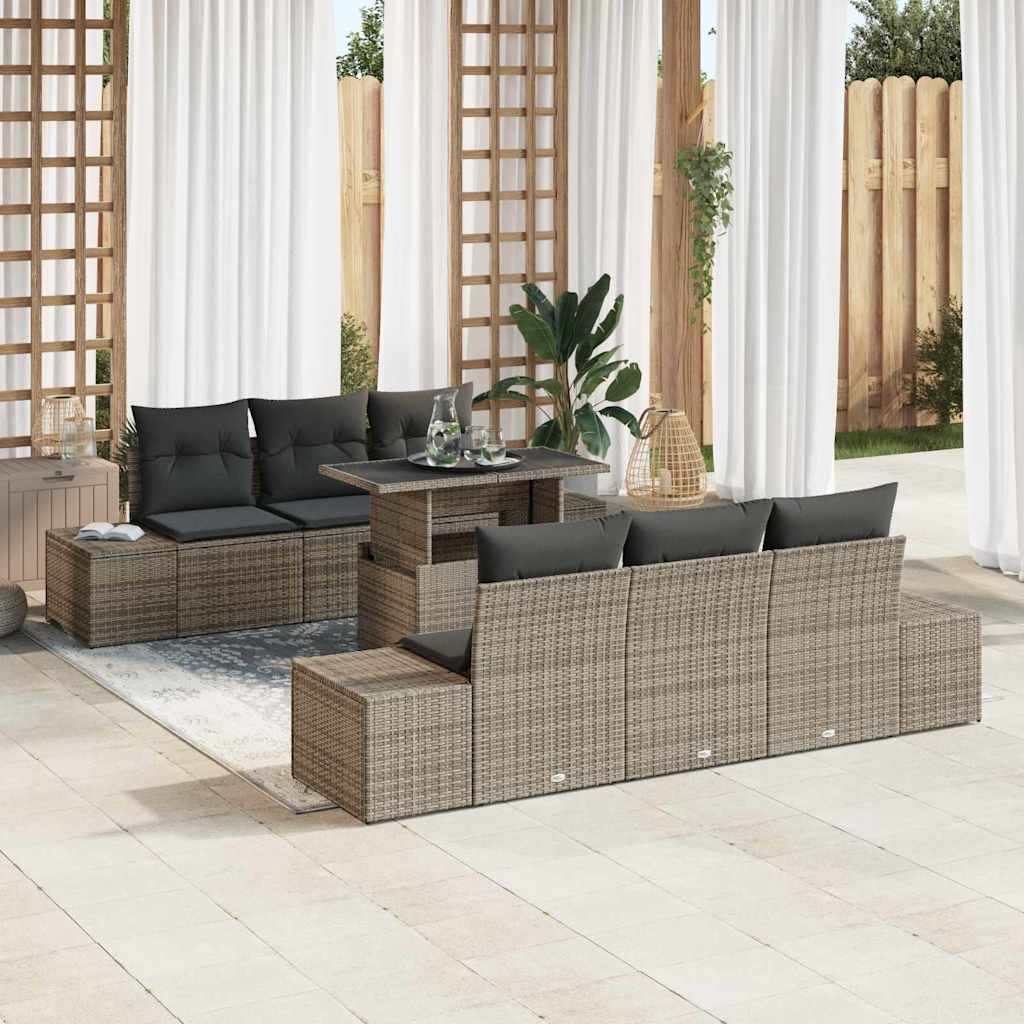 vidaXL Sofa Set mit Kissen 7 pcs Grau Poly-Rattan