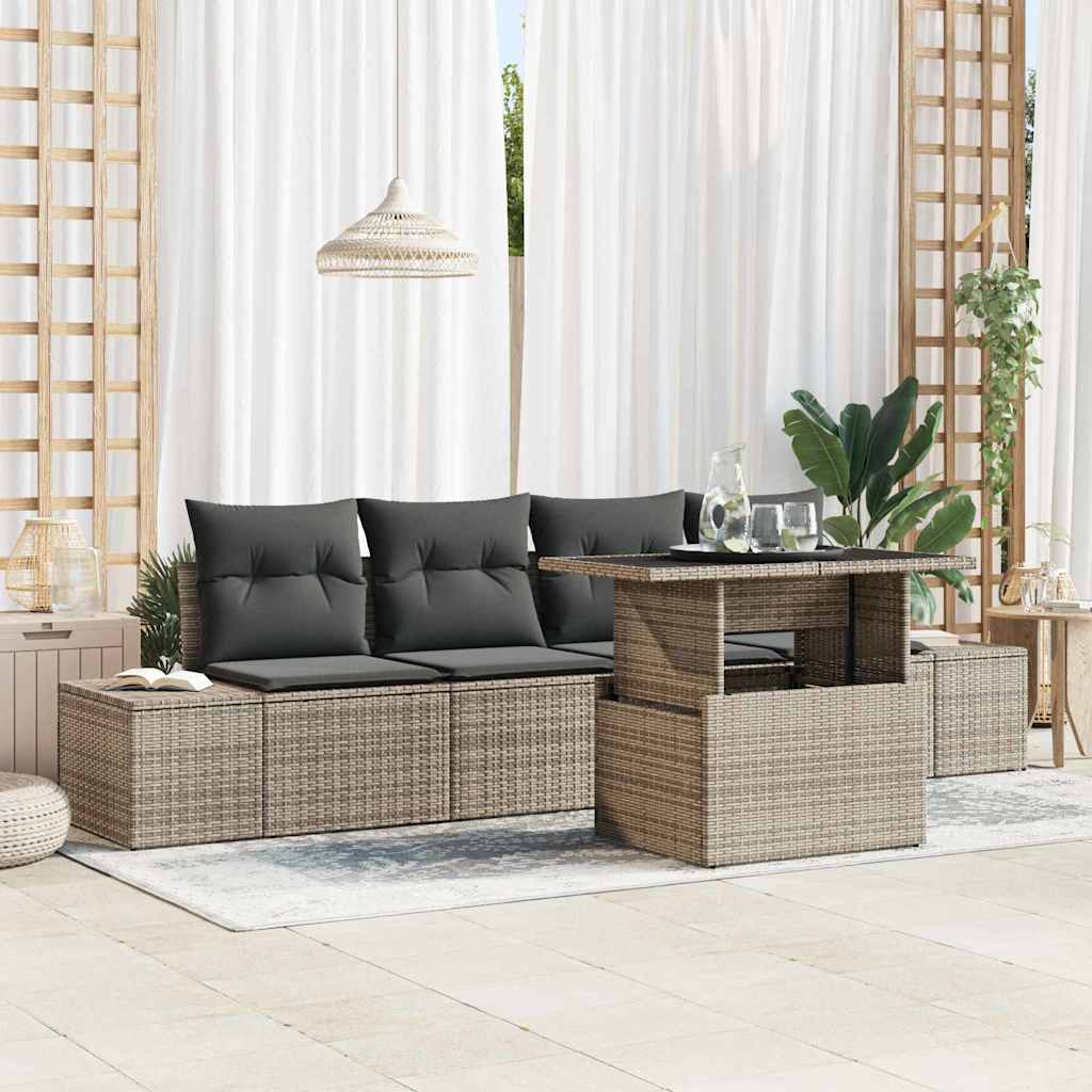 vidaXL Sofa Set mit Kissen 5 pcs Grau Poly-Rattan
