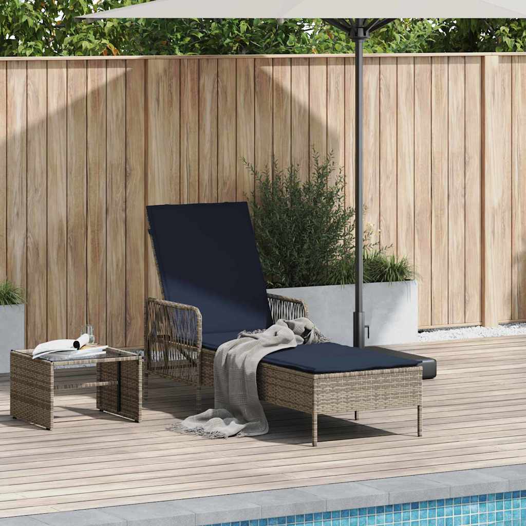 vidaXL Sonnenliege mit Kissen Grau 157 x 55 x 92cm Poly-Rattan