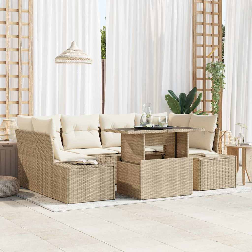 vidaXL Sofa Set mit Kissen 7 pcs Beige und Creme Poly-Rattan