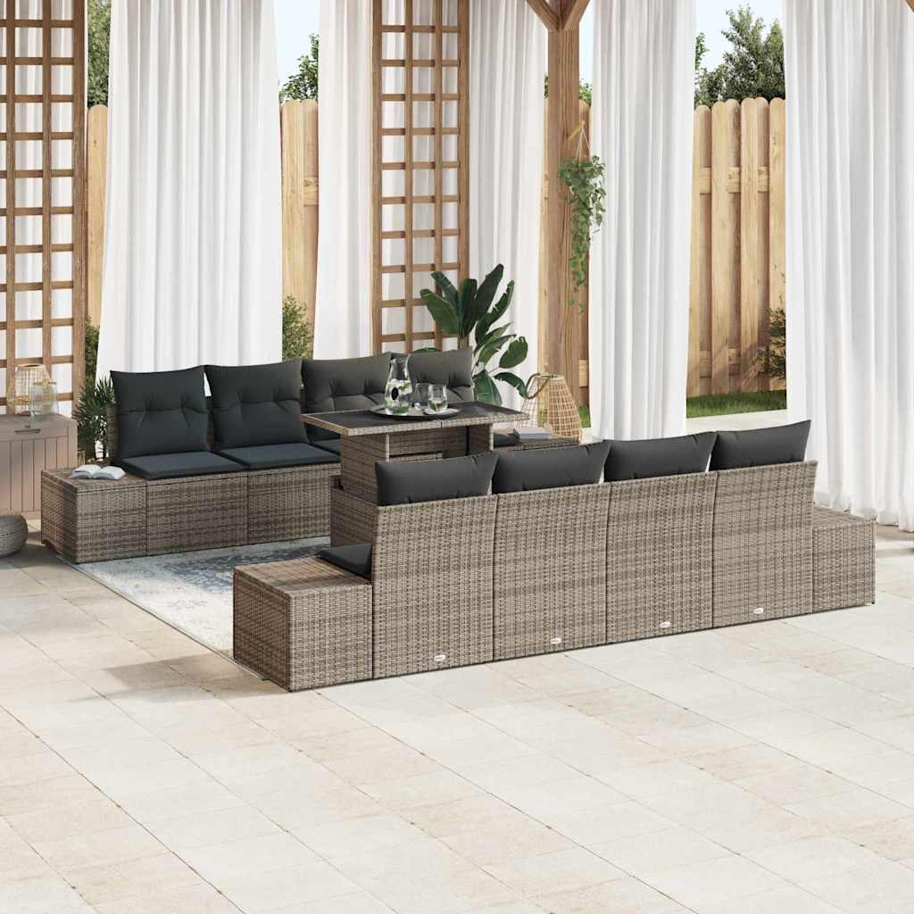 vidaXL Sofa Set mit Kissen 7 pcs Grau Poly-Rattan