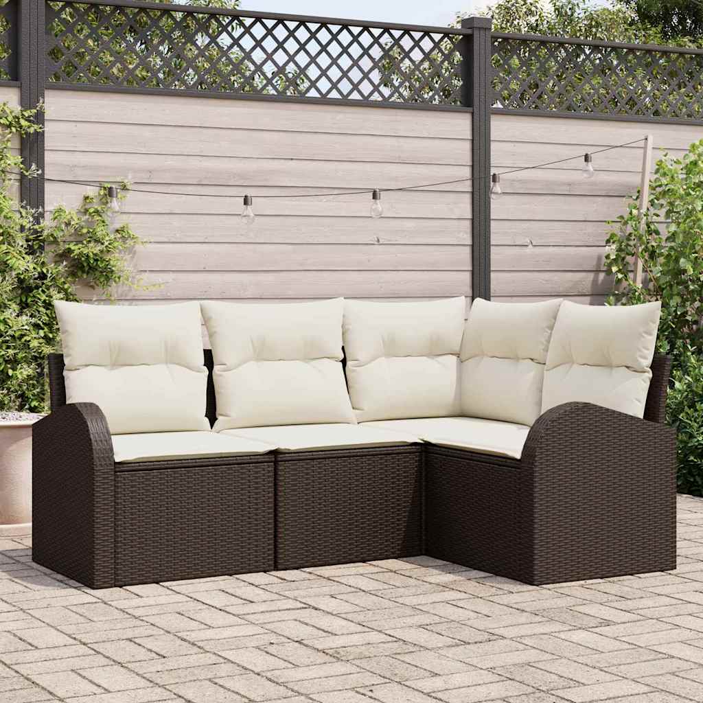 vidaXL Sofa Set mit Kissen 4 pcs Braun und Weiß Poly-Rattan