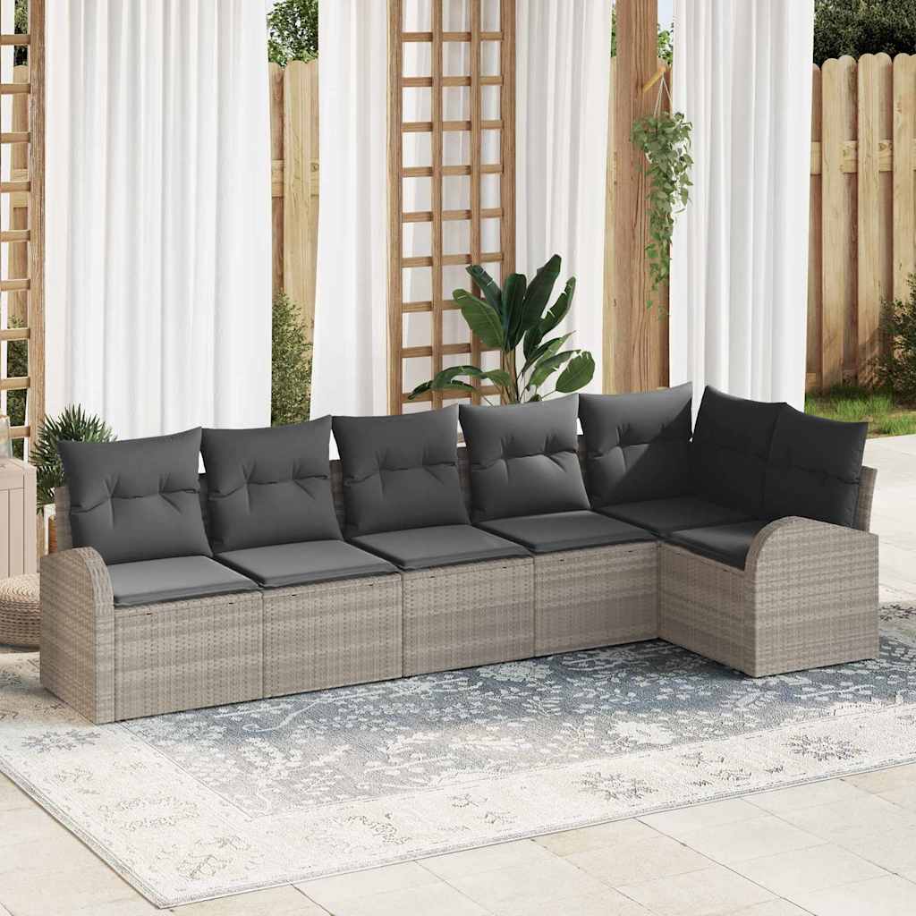 vidaXL Sofa Set mit Kissen mit Speicher 6 pcs Hellgrau Poly-Rattan