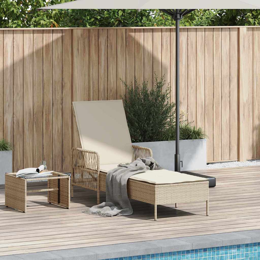 vidaXL Sonnenliege mit Kissen Beige 157 x 55 x 92cm Poly-Rattan