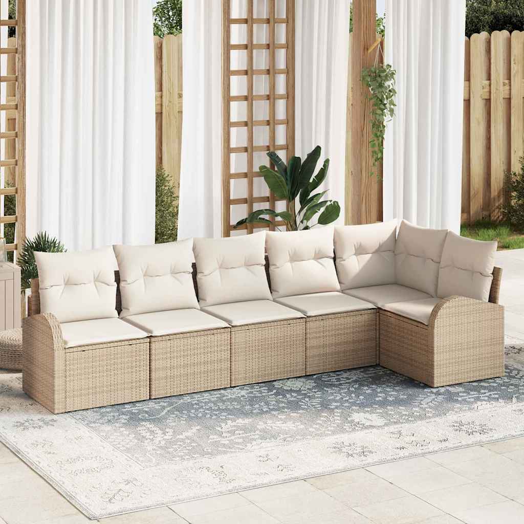 vidaXL Sofa Set mit Kissen 6 pcs Beige und Weiß Poly-Rattan