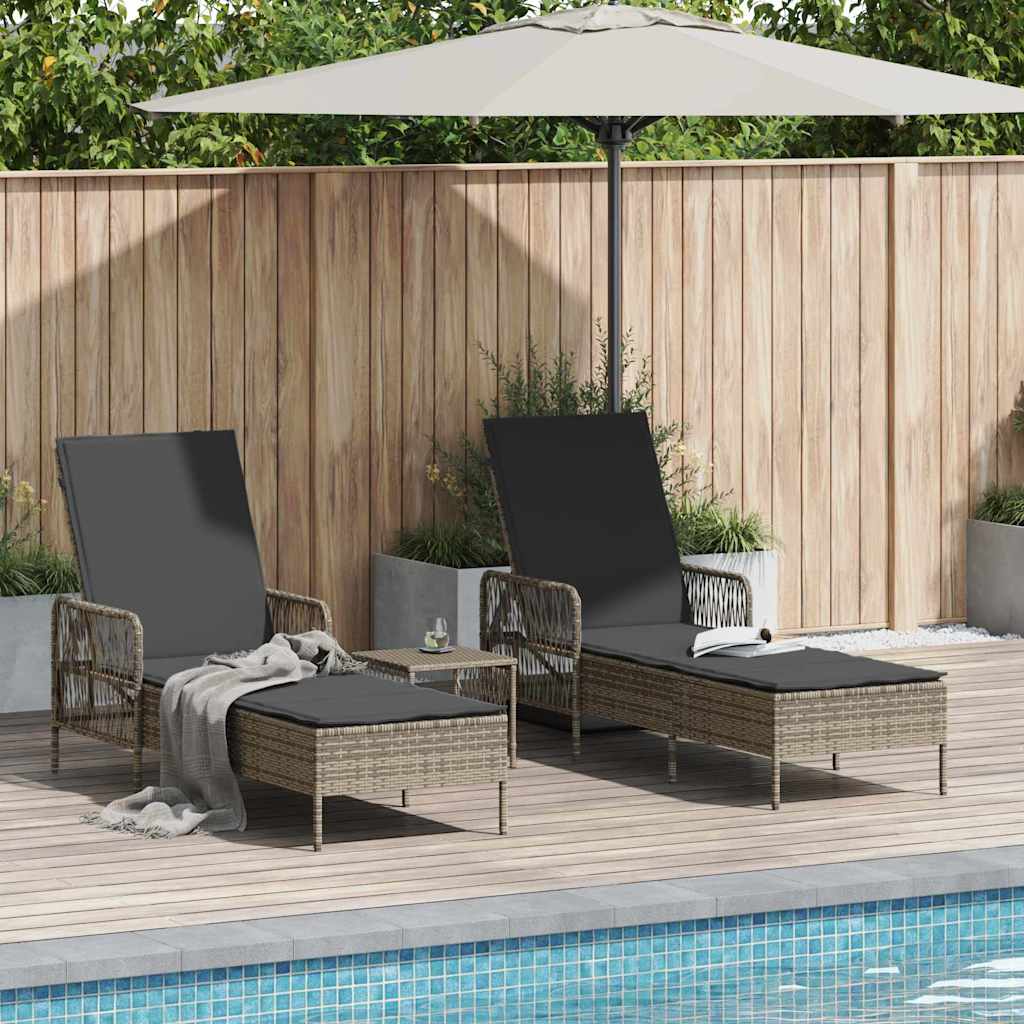 vidaXL Sonnenliege mit Kissen 2-Person 2 pcs Grau Poly-Rattan