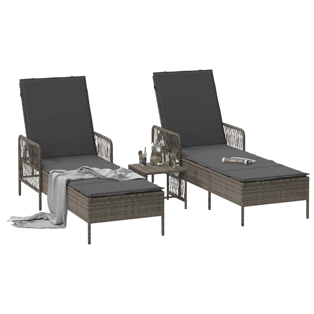 vidaXL Sonnenliege mit Kissen 2-Person 2 pcs Grau Poly-Rattan - Image 3