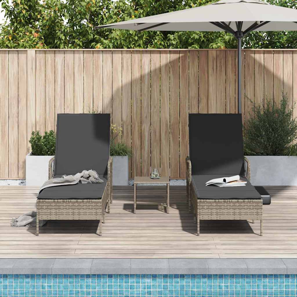 vidaXL Sonnenliege mit Kissen 2-Person 2 pcs Grau Poly-Rattan - Image 4