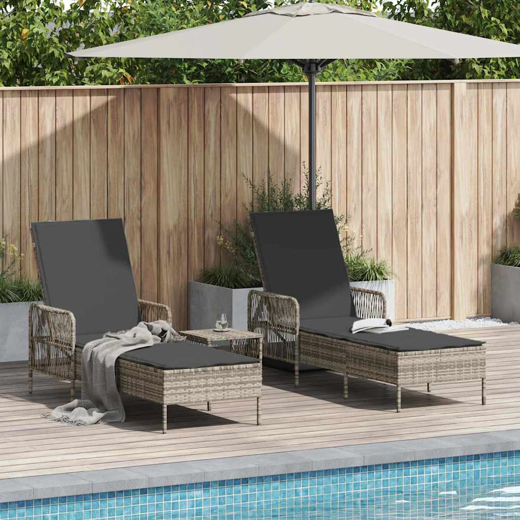 vidaXL Sonnenliege mit Kissen 2-Person 2 pcs Hellgrau Poly-Rattan