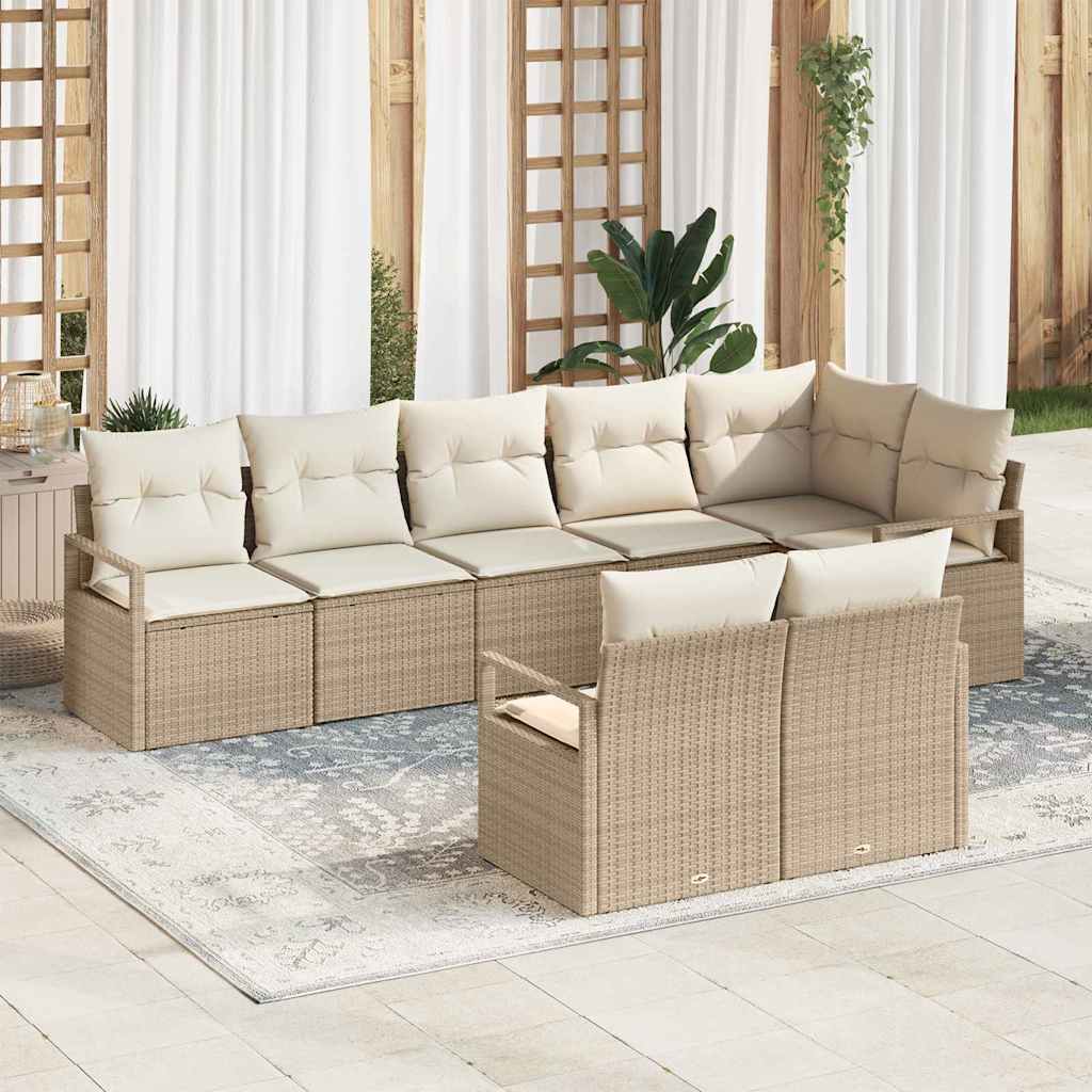 vidaXL Sofa Set mit Kissen 8 pcs Beige und Creme Poly-Rattan