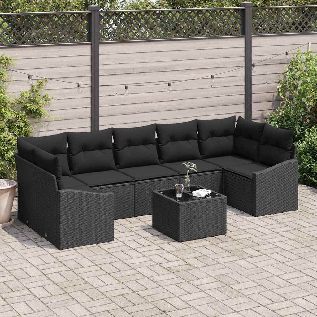 vidaXL Sofa Set mit Kissen mit Speicher 8 pcs Schwarz Poly-Rattan
