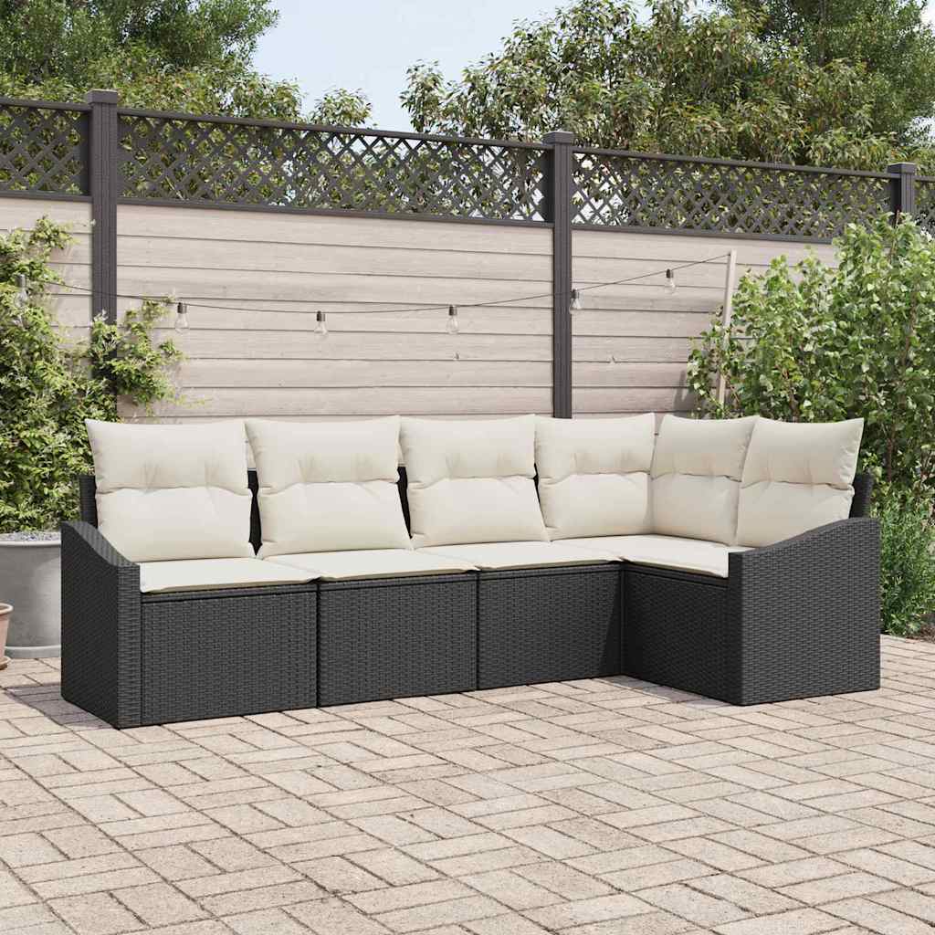 vidaXL Sofa Set mit Kissen 5 pcs Schwarz und Creme Poly-Rattan