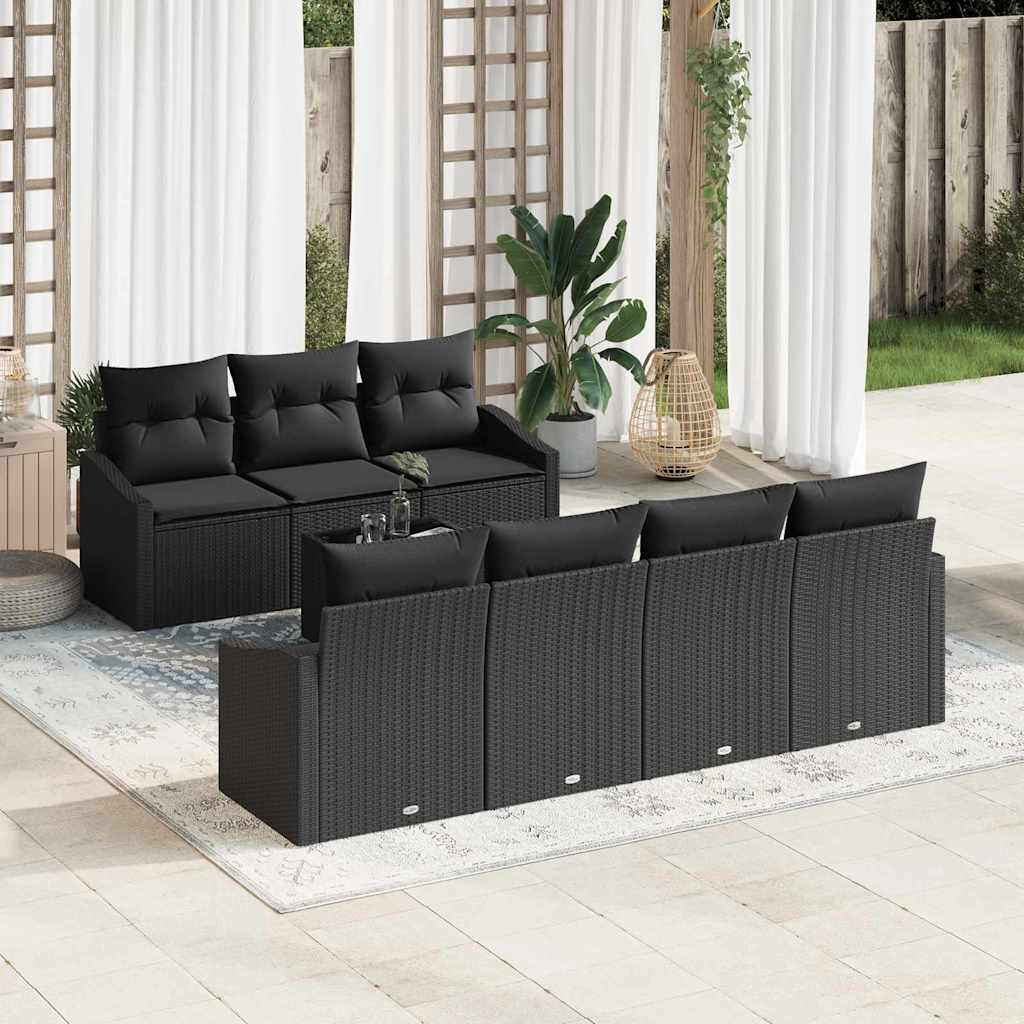vidaXL Sofa Set mit Kissen mit Speicher 8 pcs Schwarz Poly-Rattan