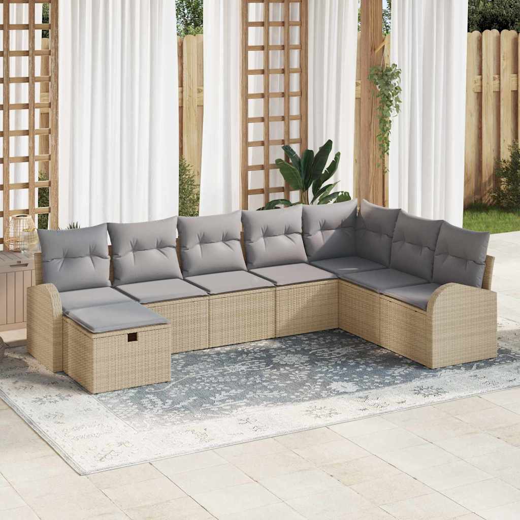 vidaXL Sofa Set mit Kissen 8 pcs Beige und Hellgrau Poly-Rattan