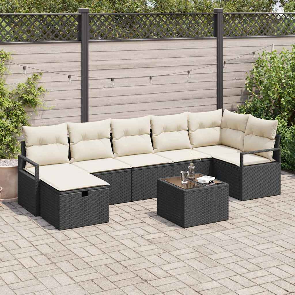 vidaXL Sofa Set mit Kissen 8 pcs Schwarz und Creme Poly-Rattan