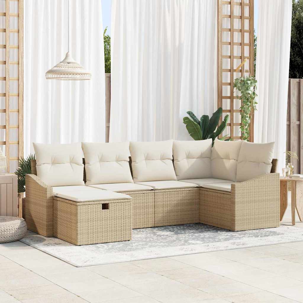 vidaXL Sofa Set mit Kissen mit Speicher Beige und Creme Poly-Rattan