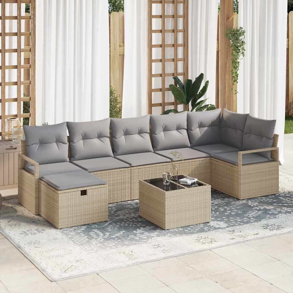 vidaXL Sofa Set mit Kissen mit Speicher Beige und Hellgrau Poly-Rattan