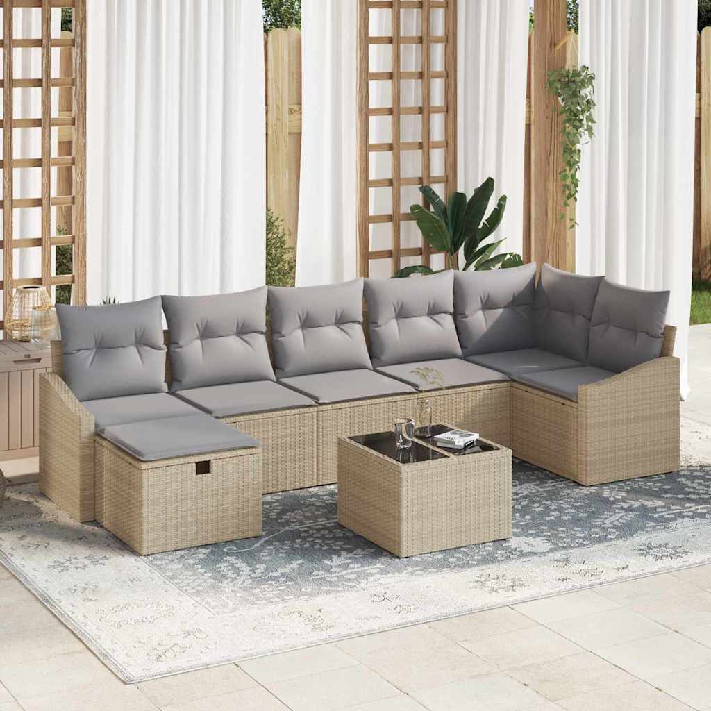 vidaXL Sofa Set mit Kissen mit Speicher Beige Poly-Rattan