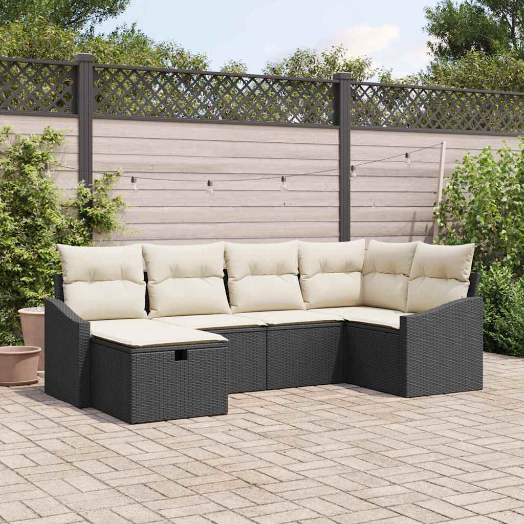 vidaXL Sofa Set mit Kissen 6 pcs Schwarz und Creme Poly-Rattan