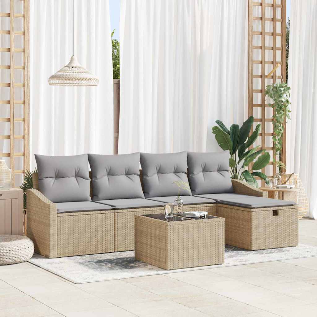 vidaXL Sofa Set mit Kissen mit Speicher Beige Poly-Rattan