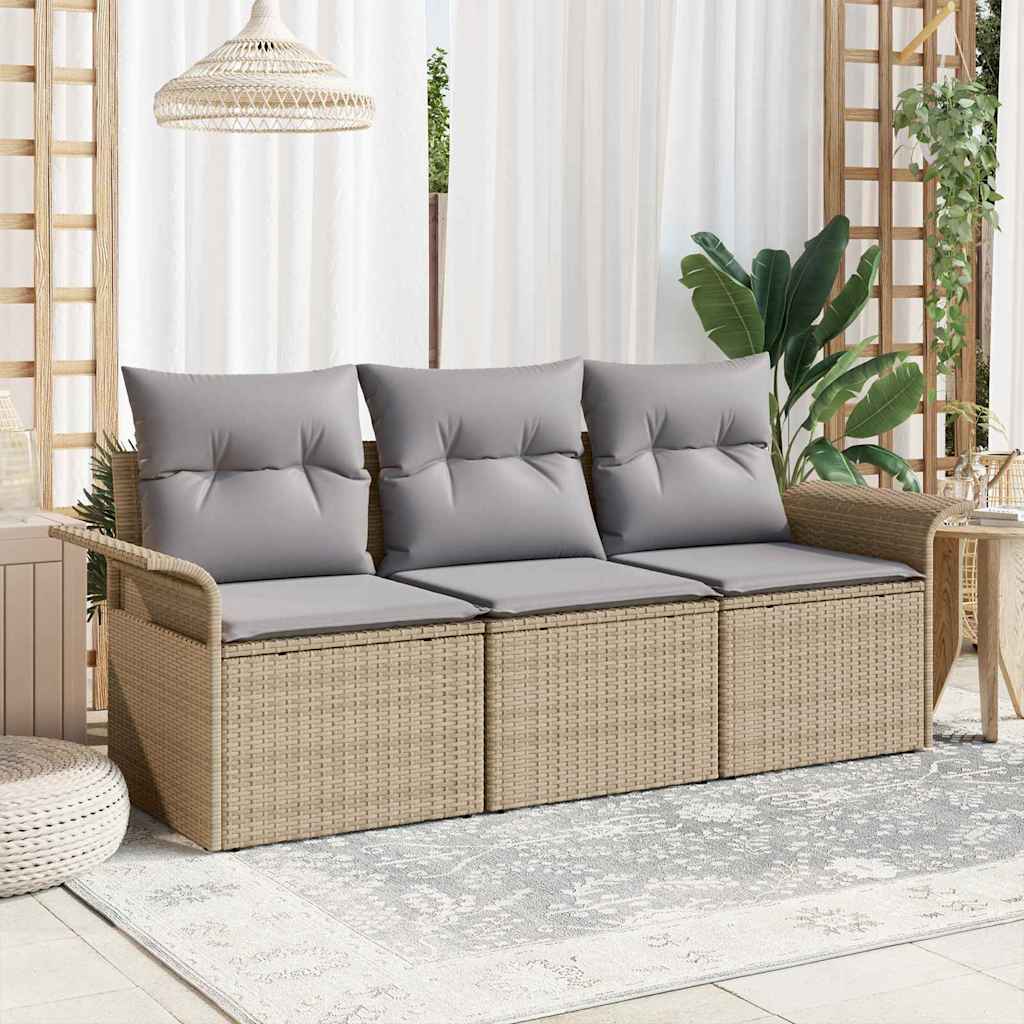 vidaXL Sofa Set mit Kissen 3 pcs Beige und Grau Poly-Rattan