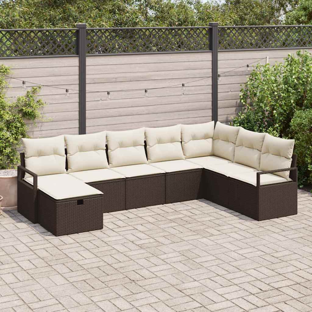 vidaXL Sofa Set mit Kissen mit Speicher Braun und Creme Poly-Rattan