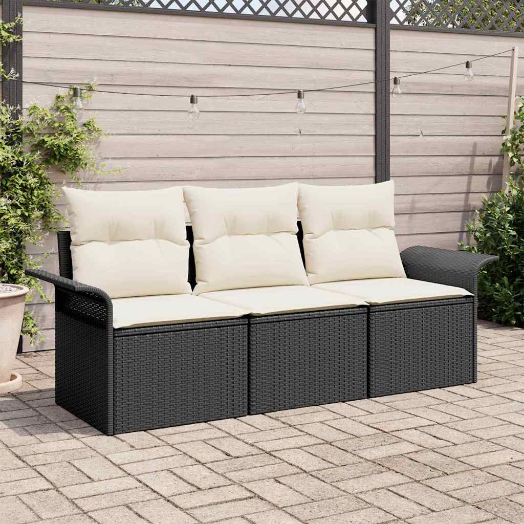 vidaXL Sofa Set mit Kissen 3 pcs Schwarz Poly-Rattan