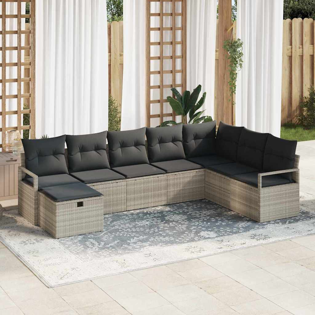 vidaXL Sofa Set mit Kissen mit Speicher Hellgrau Poly-Rattan
