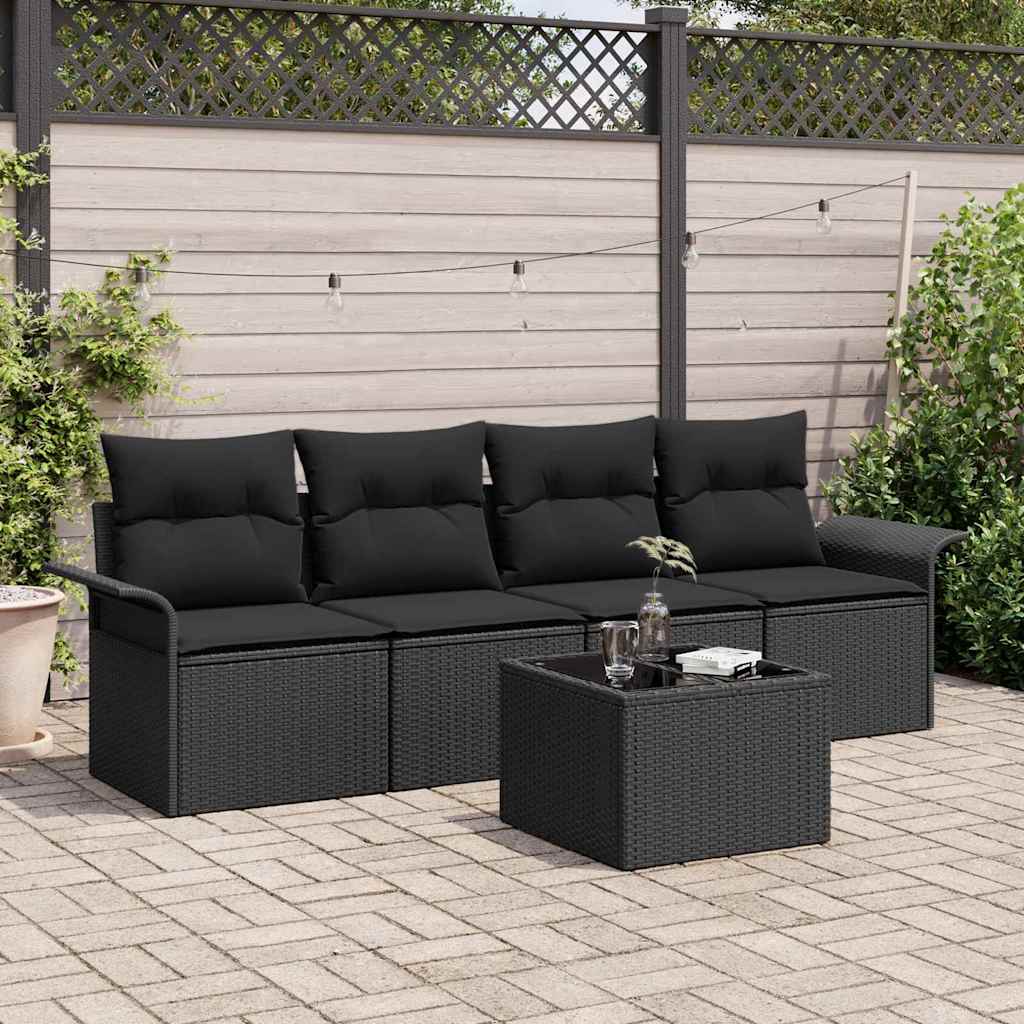 vidaXL Sofa Set mit Kissen 5 pcs Schwarz Poly-Rattan