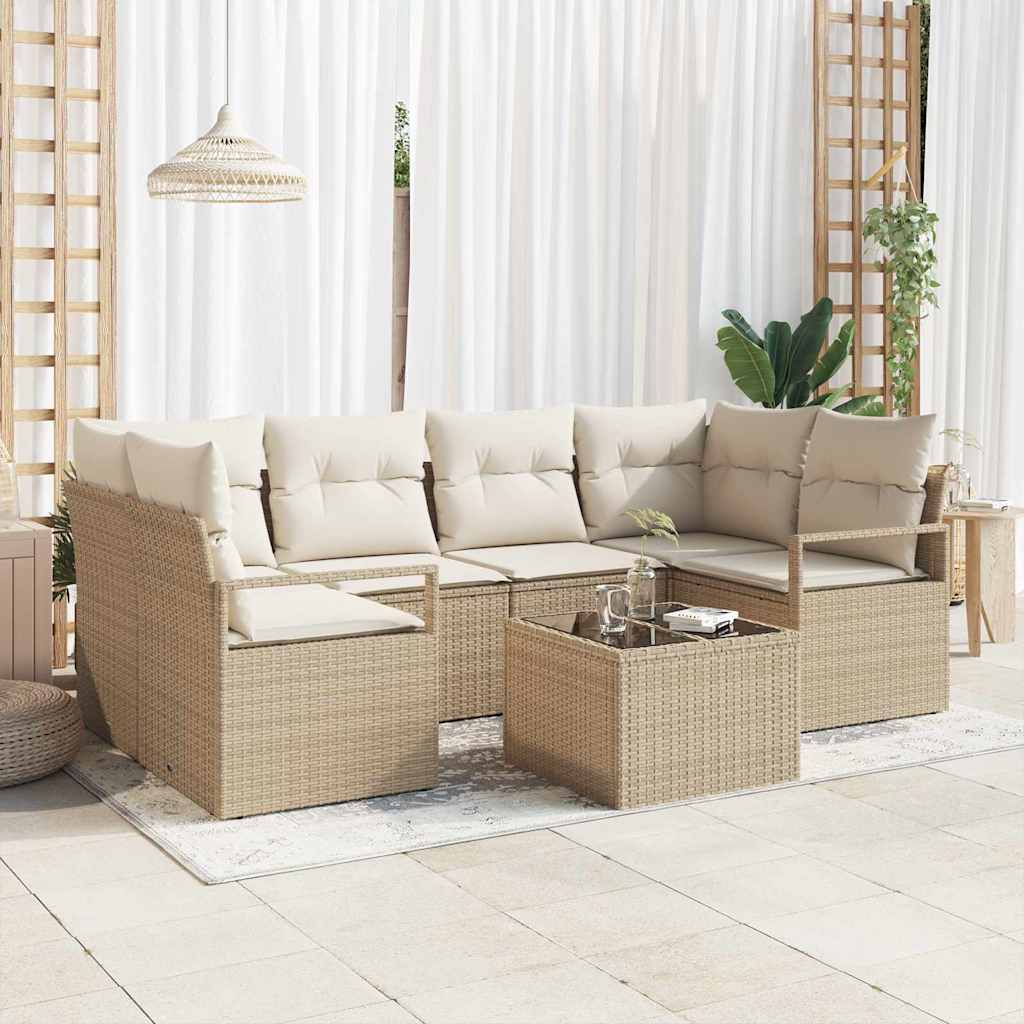 vidaXL Sofa Set 7 pcs Beige und Creme Poly-Rattan