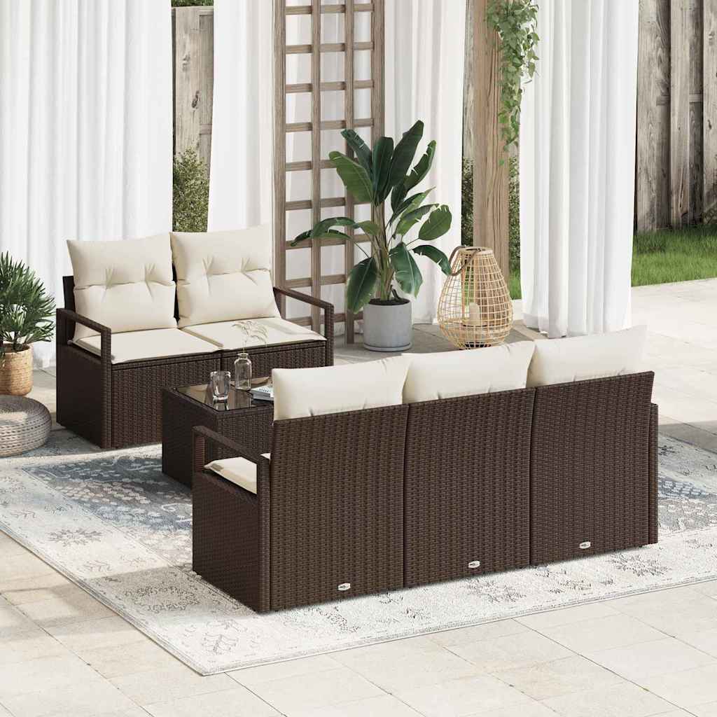 vidaXL Sofa Set mit Kissen 6 pcs Braun und Creme Poly Rattan