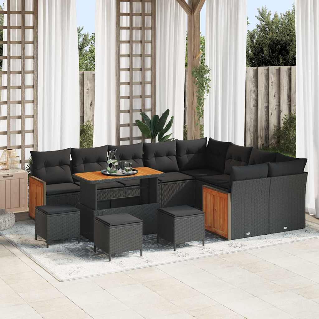 vidaXL Garten-Sofa-Set mit Kissen 13 pcs Schwarz 110 x 55 x 71 cm