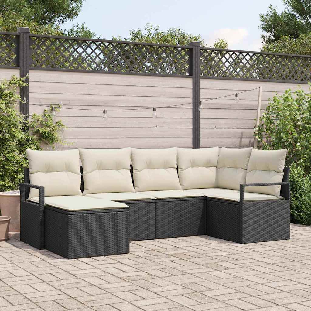 vidaXL Sofa Set mit Kissen 6 pcs Schwarz Poly Rattan