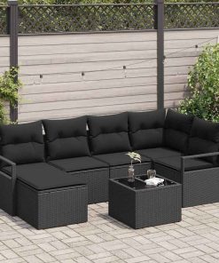vidaXL Sofa Set mit Kissen 7 pcs Schwarz Poly Rattan
