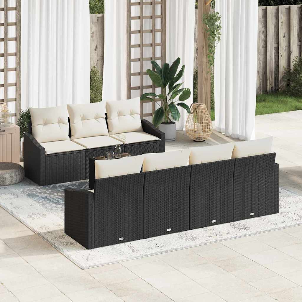 vidaXL Sofa Set mit Kissen 8 pcs Schwarz und Creme Poly Rattan