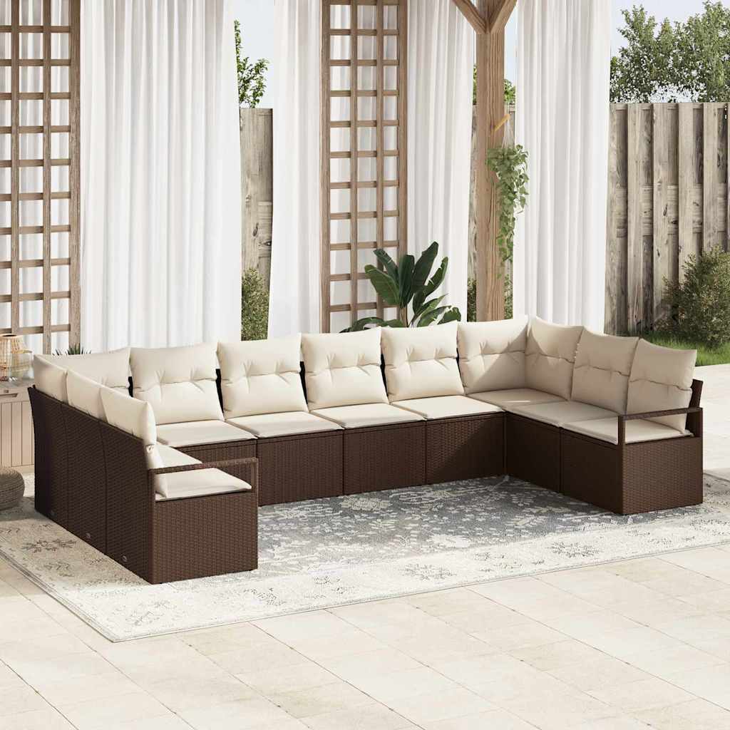 vidaXL Sofa Set mit Kissen 10 pcs Braun Poly-Rattan