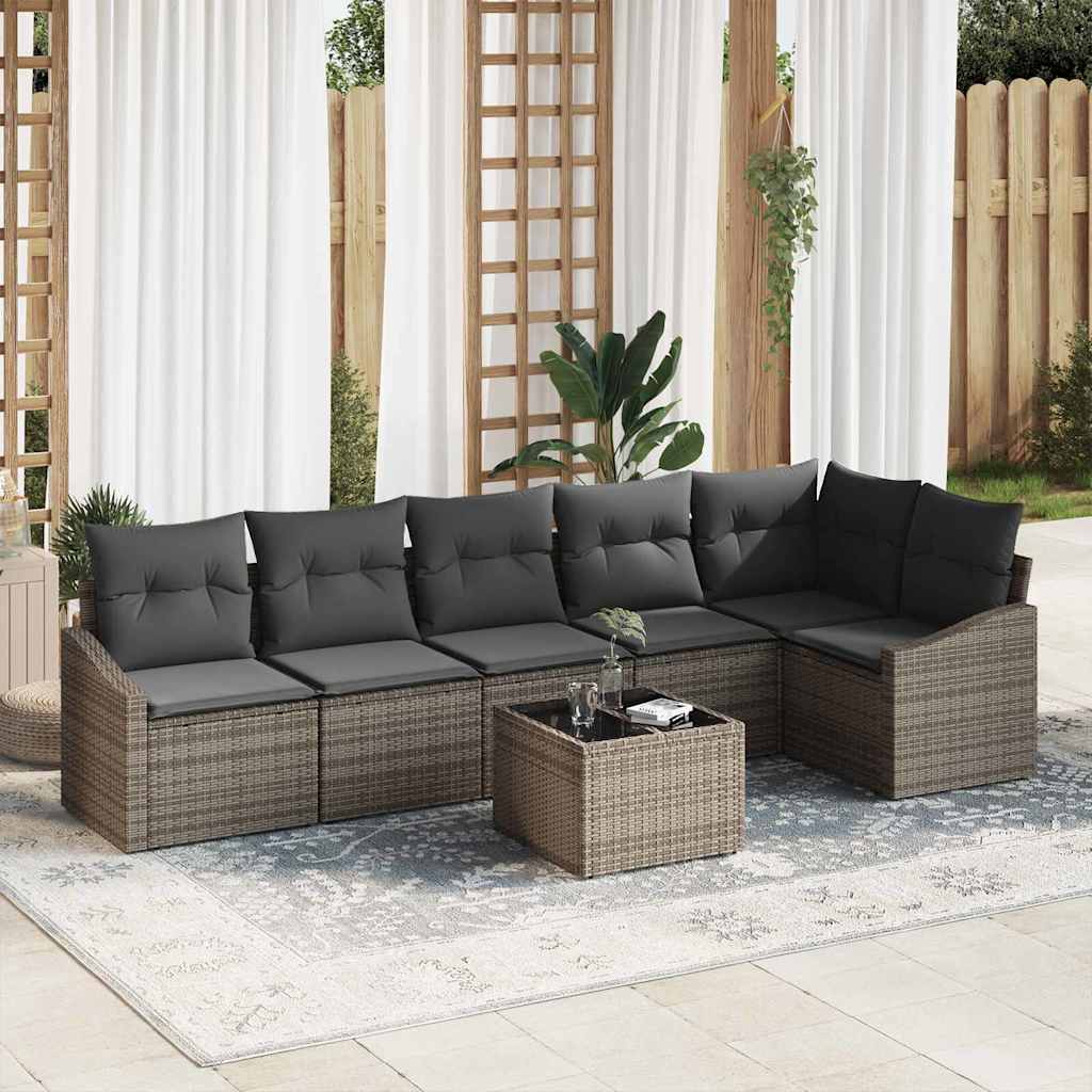 vidaXL Sofa Set mit Kissen 7 pcs Grau Poly-Rattan