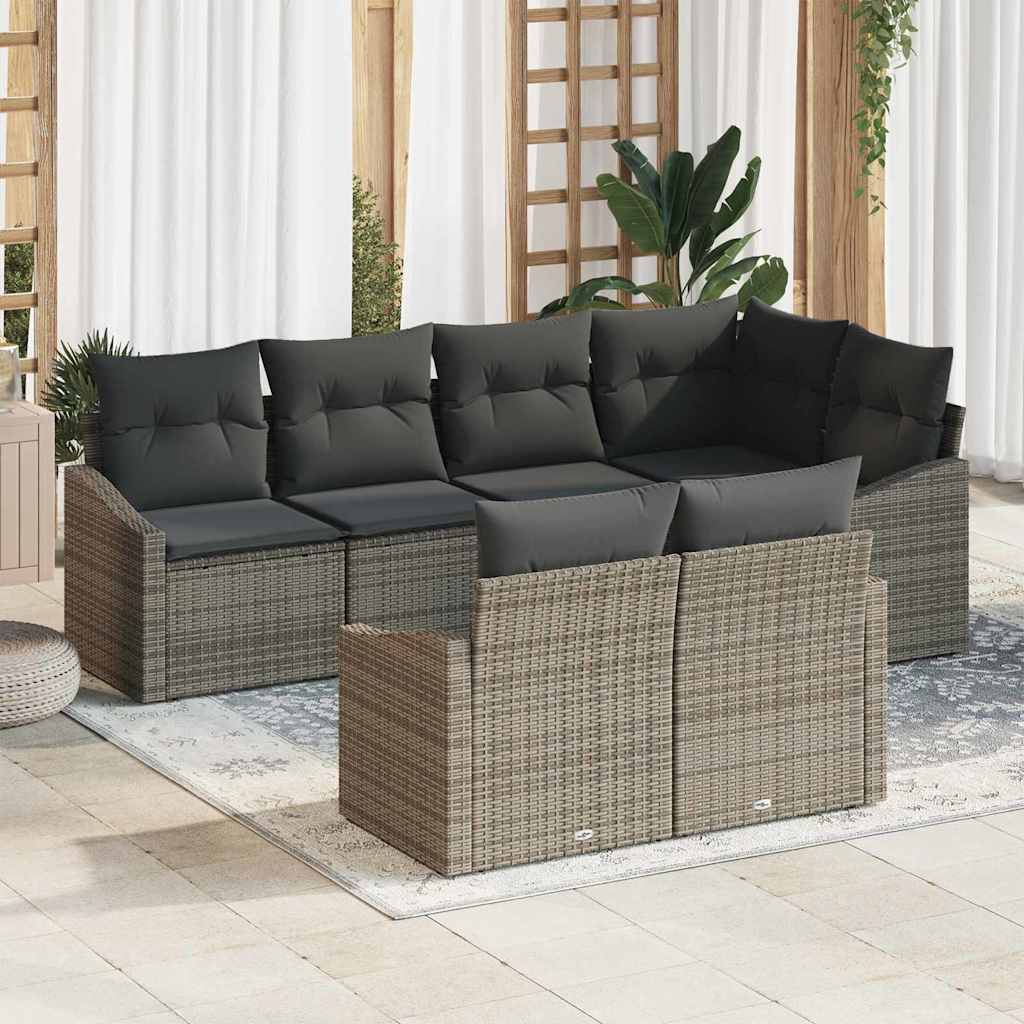 vidaXL Sofa Set mit Kissen 7 pcs Grau Poly-Rattan
