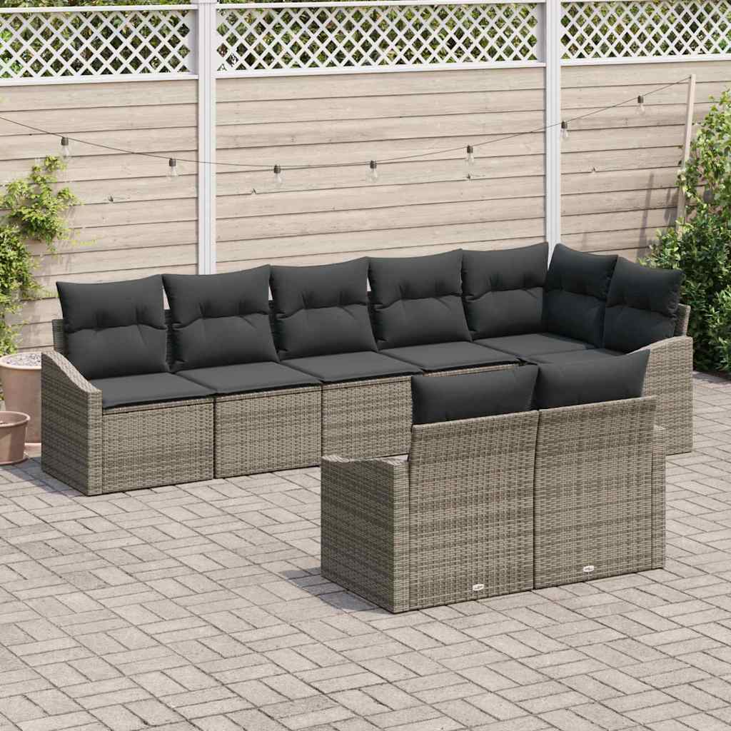 vidaXL Sofa Set mit Kissen 8 pcs Grau Poly Rattan