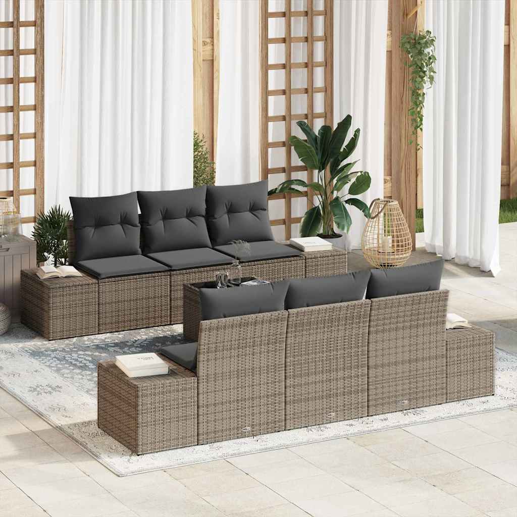 vidaXL Sofa Set mit Kissen 7 pcs Grau Poly Rattan