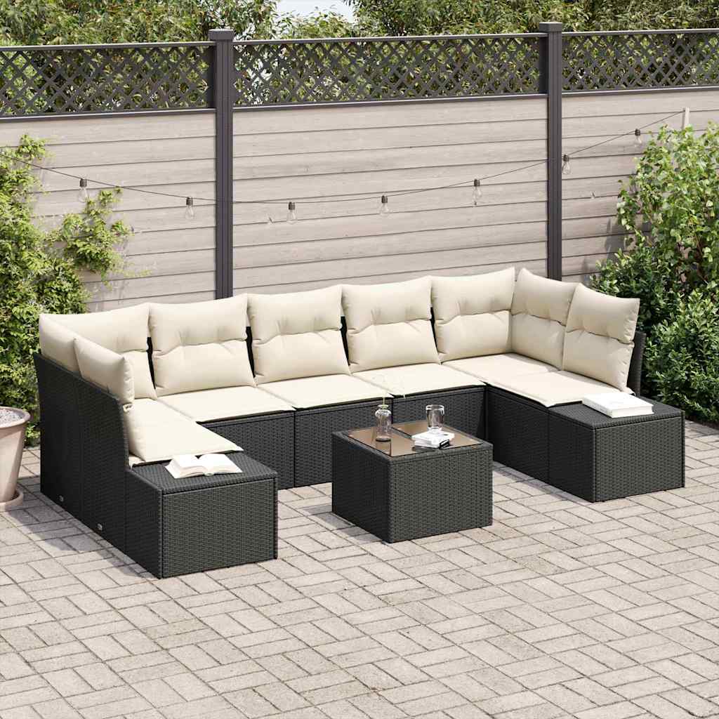 vidaXL Sofa Set mit Kissen 8 pcs Schwarz Poly Rattan