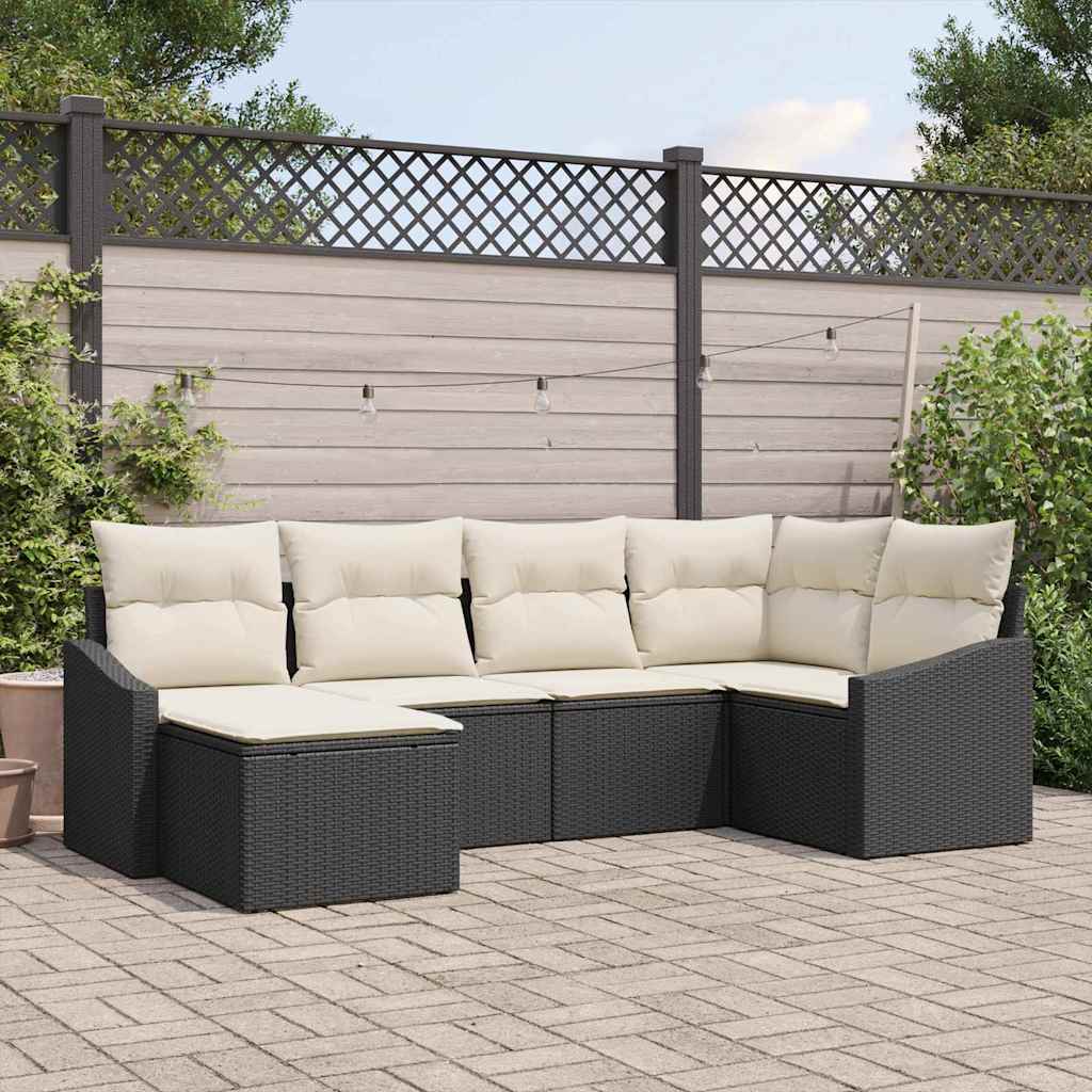 vidaXL Sofa Set mit Kissen 6 pcs Schwarz Poly Rattan