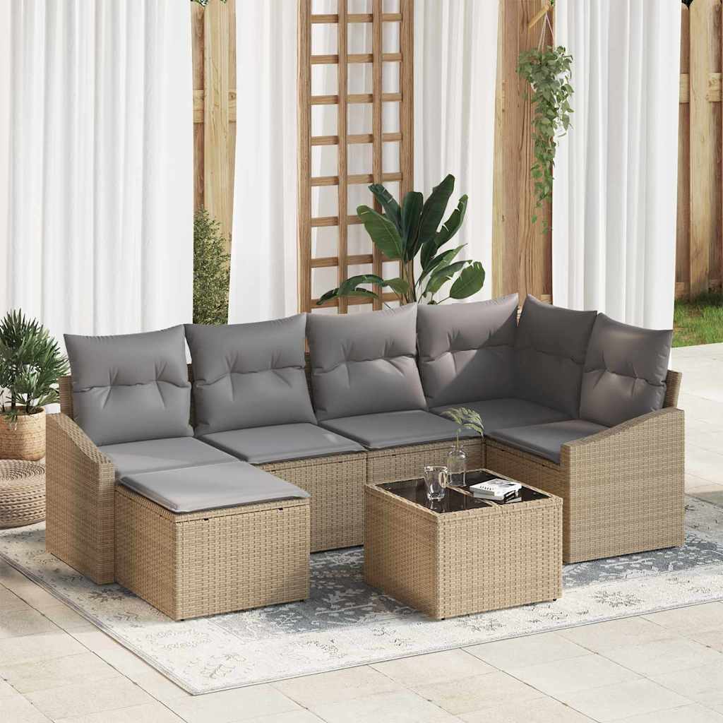 vidaXL Sofa Set mit Kissen 7 pcs Beige Poly Rattan