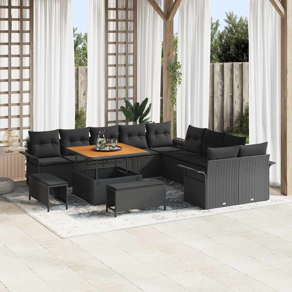 vidaXL Garten-Sofa-Set mit Kissen 13 pcs Schwarz 100 x 100 x 71 cm