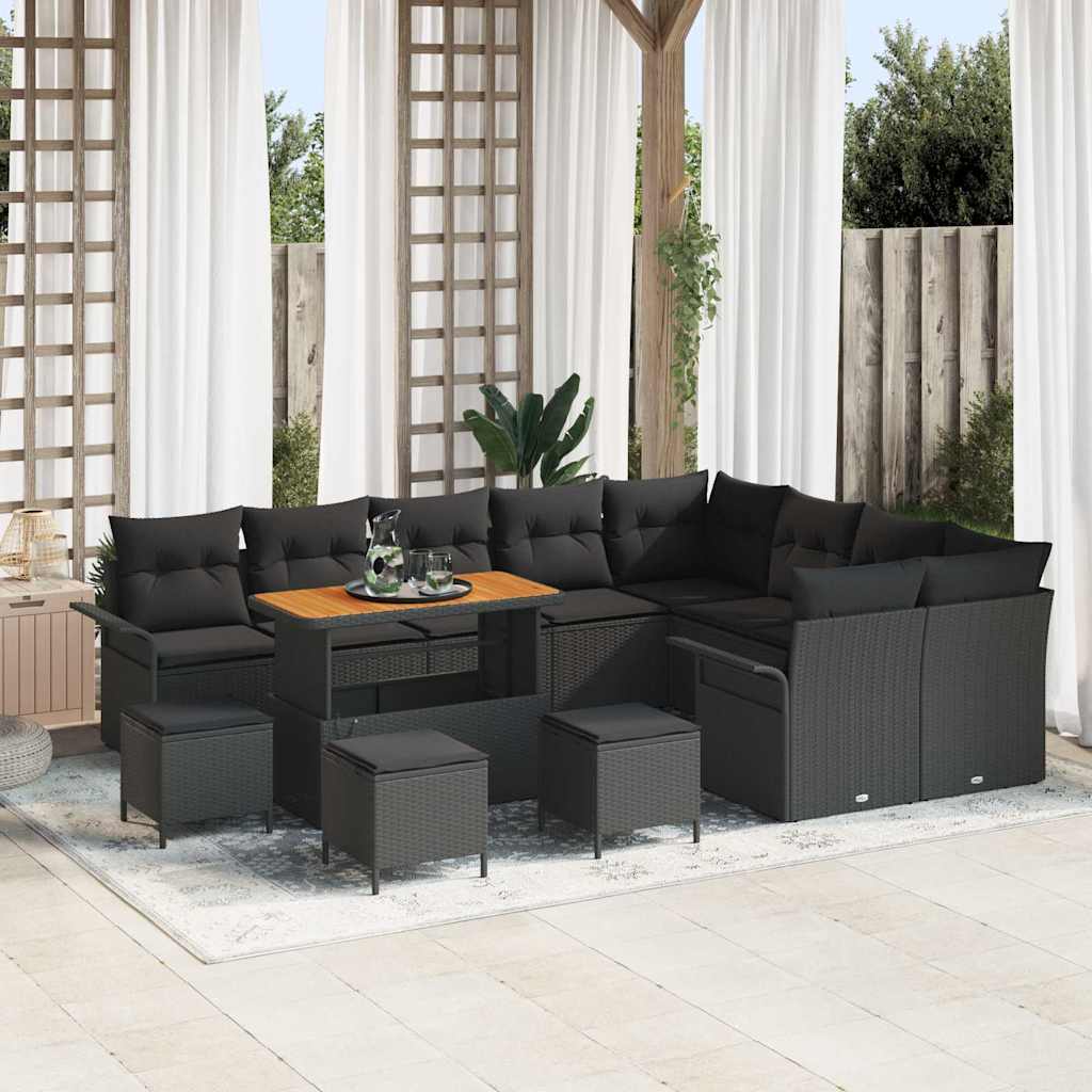 vidaXL Garten-Sofa-Set mit Kissen 13 pcs Schwarz 110 x 55 x 71 cm