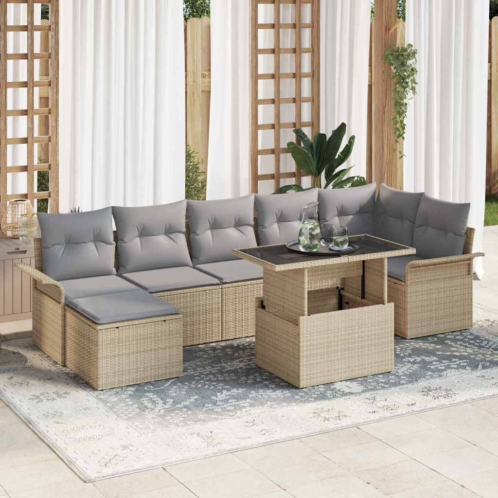 vidaXL Sofa Set mit Kissen 8 pcs Beige Poly-Rattan
