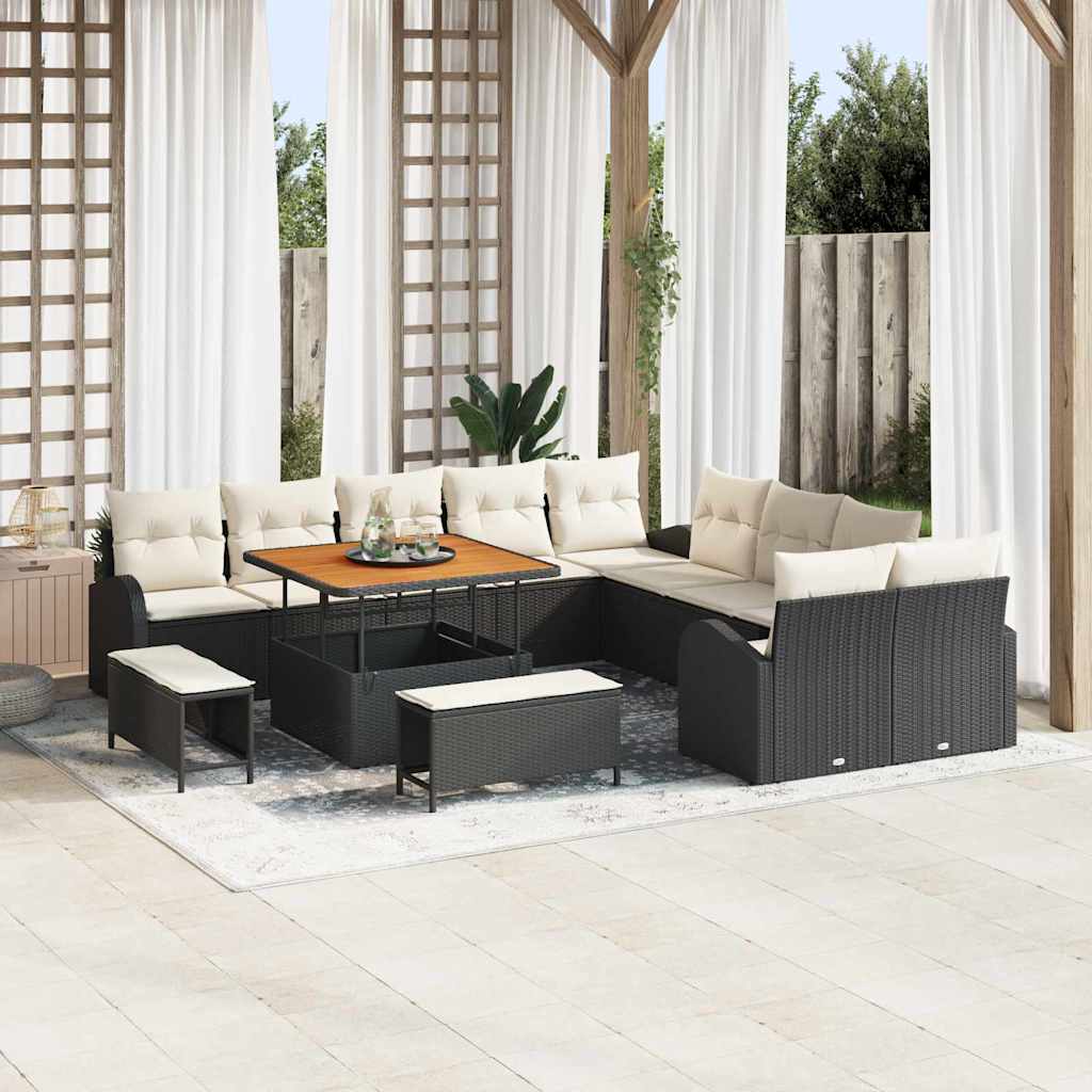 vidaXL Garten-Sofa-Set mit Kissen 13 pcs Schwarz Poly Rattan