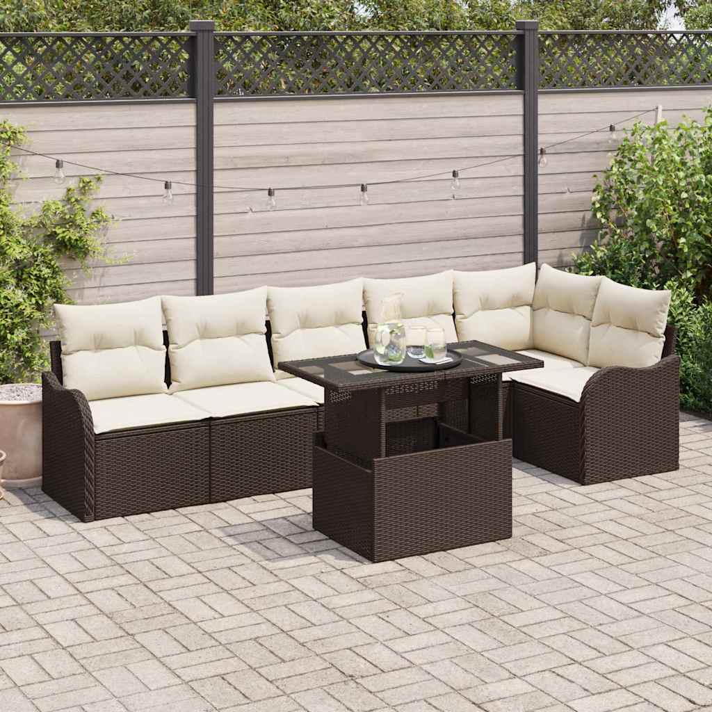 vidaXL Sofa Set mit Kissen 7 pcs Braun Poly Rattan
