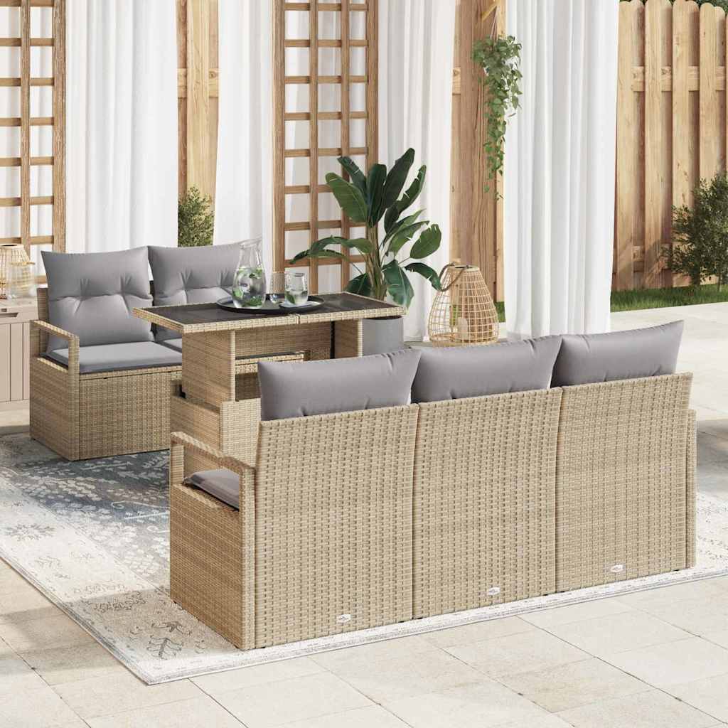 vidaXL Sofa Set mit Kissen 6 pcs Beige und Hellgrau Poly-Rattan