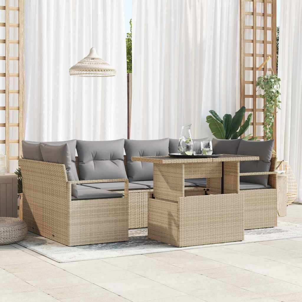vidaXL Sofa Set mit Kissen 7 pcs Beige Poly-Rattan